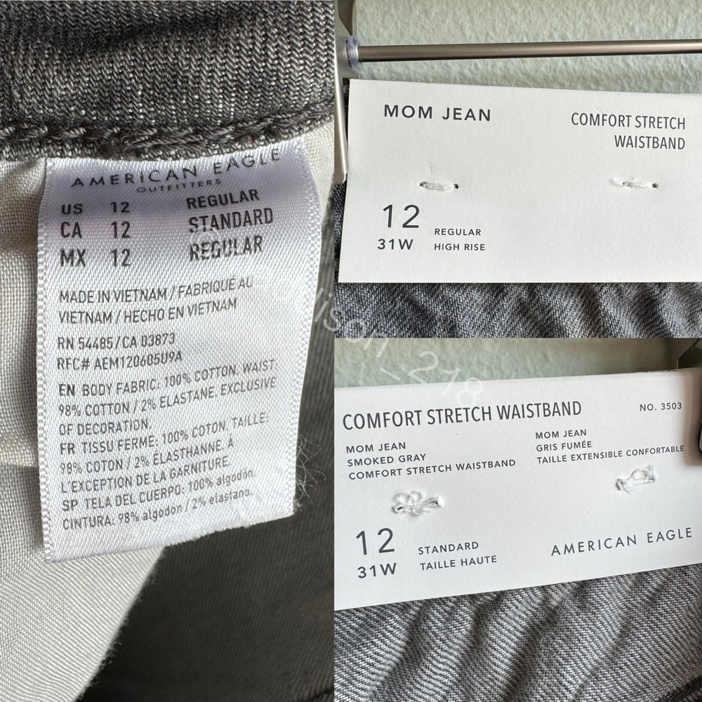American Eagle AE Mom Jeans Smoked Grey Size 12 & 14 reg NWT - Picture 9 of 14